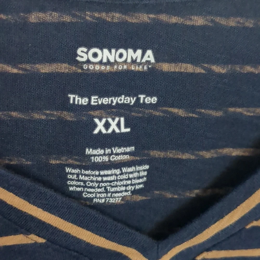 Sonoma Navy Blue & Tan Striped V Neck Tee XXL